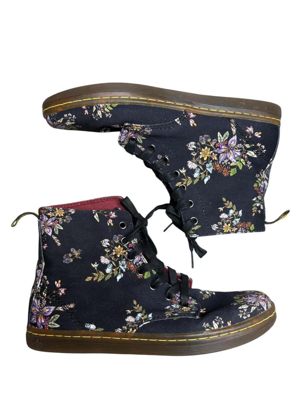 Dr. Martens combat boots Hackney floral print black canvas lace-up womens size 9